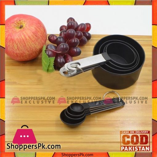 8pcs Black Stainless Steel Measuring Cups + Spoons Set