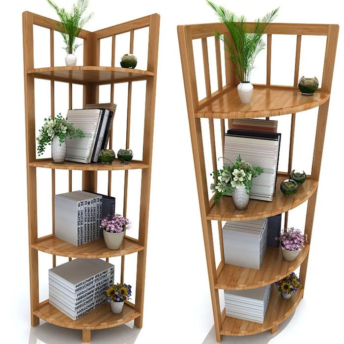 Bamboo Corner Wall Shelves 4 Tier Shelf Display Stand Home Bath Storage Rack