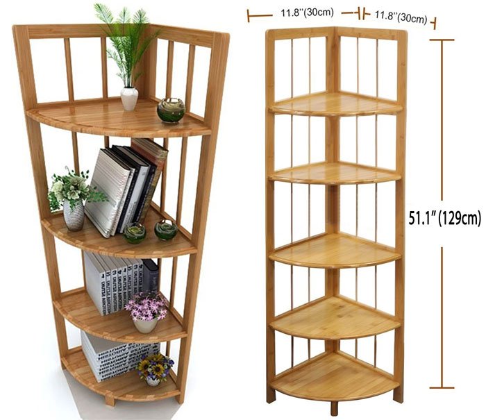 Bamboo Corner Wall Shelves 5 Tier Shelf Display Stand Home Bath Storage Rack