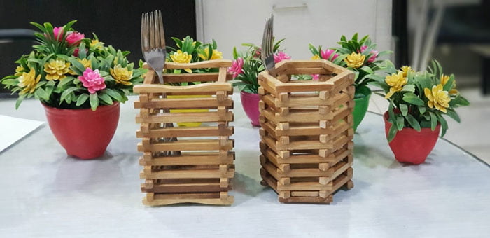 Bamboo Wood Fancy Spoon &Amp; Pen Holder