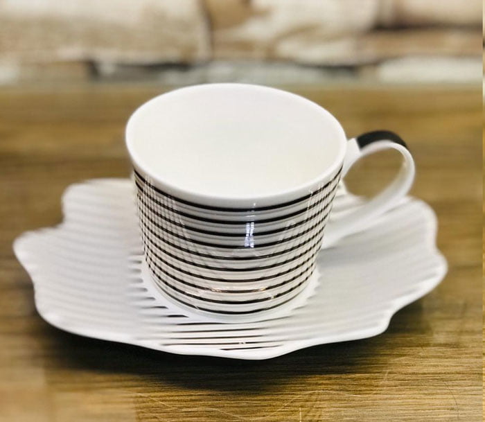 Ceramic Tea Cup Saucer Coffee Mug Gold Fine China Black And White Striped Set Of 12 4 Ceramic Tea Cup Saucer Coffee Mug Gold Fine China Black And White Striped Set Of 12