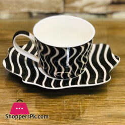 Ceramic Tea Cup Saucer Coffee Mug Gold Fine China Black & White Set of 12