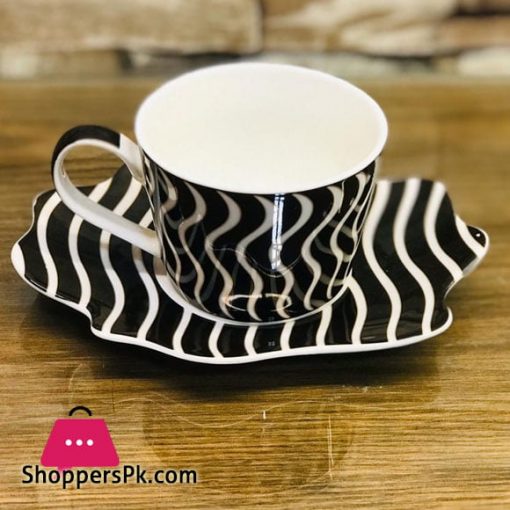 Ceramic Tea Cup Saucer Coffee Mug Gold Fine China Black & White Set of 12