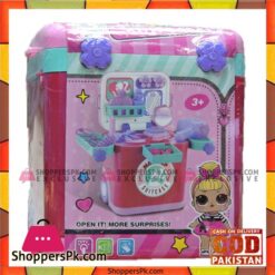 Girls Playing barbie Makeup Suitcase