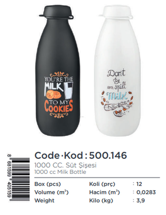 Glass Milk Bottle 1 Liter Black / White Turkey Made