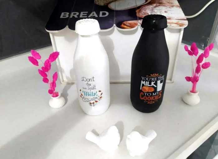 Glass Milk Bottle 1 Liter Black / White Turkey Made