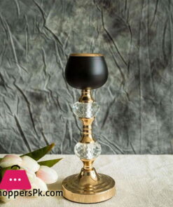Gold/Black Metal with Acrylic Crystal Tealight Votive Large Candle Holders -11 inch