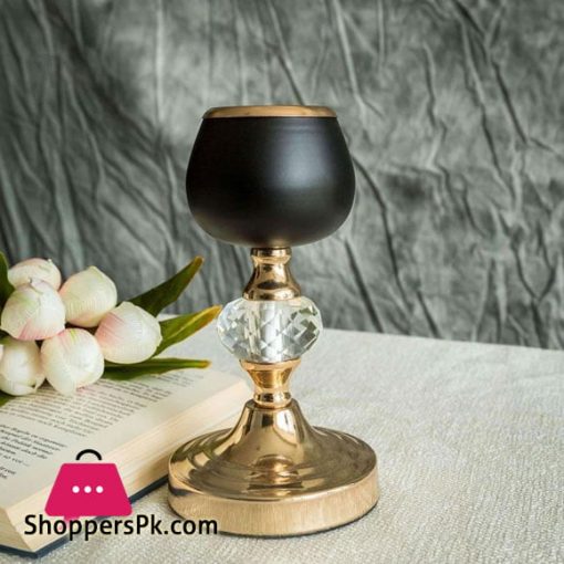 Gold/Black Metal with Acrylic Crystal Tealight Votive Small Candle Holders -7"