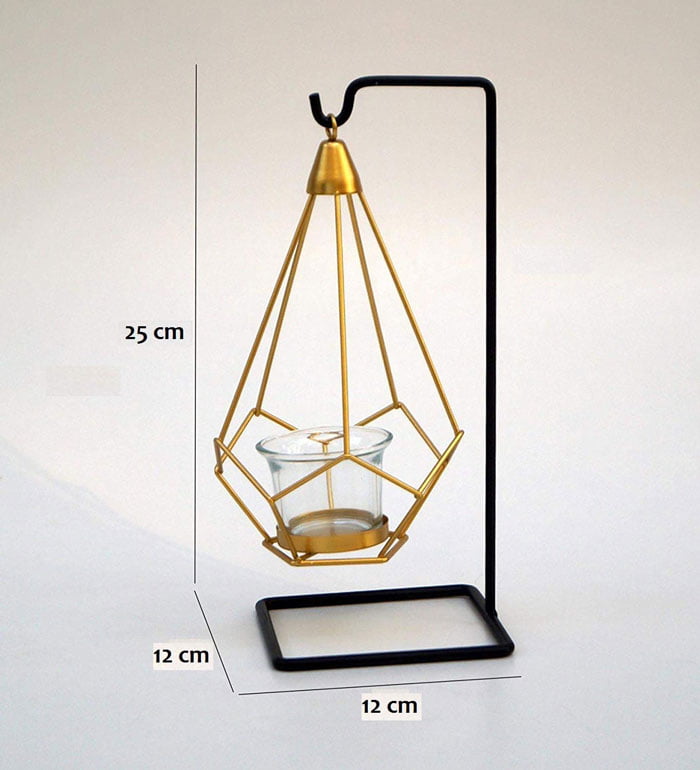 Golden Metal Hanging Candle Stand With Black Stand Table Mount