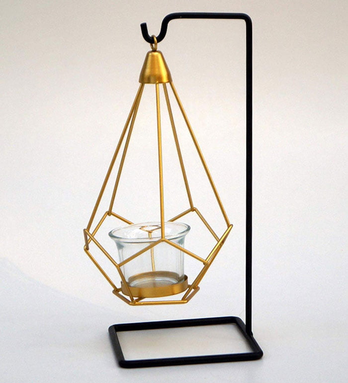Golden Metal Hanging Candle Stand With Black Stand Table Mount