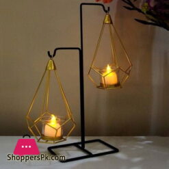 Golden Metal Hanging Candle Stand with Black Stand Table Mount