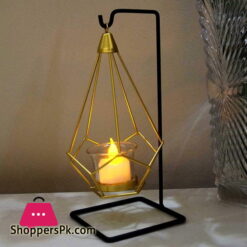 Golden Metal Hanging Candle Stand with Black Stand Table Mount