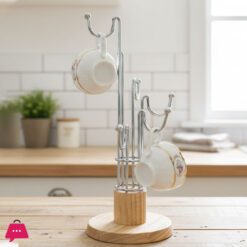 High Quality Wooden Base Stainless Steel Cup Stand