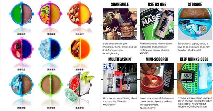 Hydra Cup Shaker Dual Shaker Bottle 2 In 1 Durable Leak Proof Seal Bpa-Free Workout Drink!!