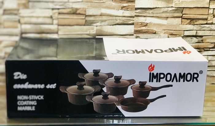 Impoamor Die Cookware Set Non-Stick Coating Marbel