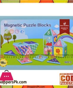 Kids Playing Magnetic Puzzle Blocks 16 Pcs