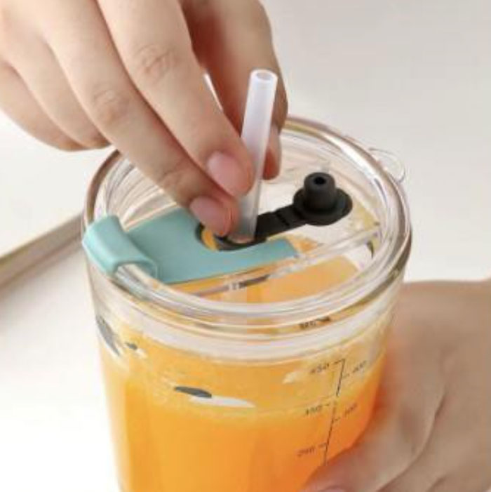 Korean Style Glass Tumbler Straw Cup 400Ml High Quality Transparent With Cover Mug 