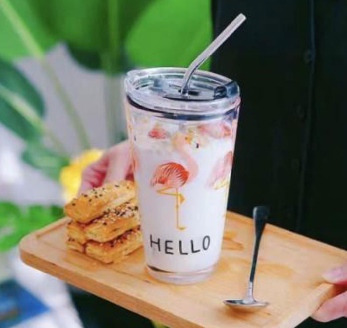 Korean Style Glass Tumbler Straw Cup 400Ml High Quality Transparent With Cover Mug 