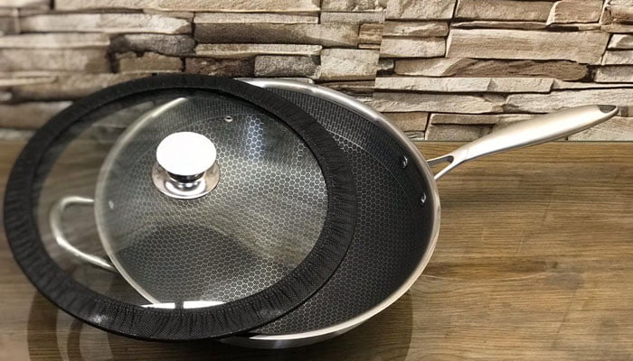 Pyrex France Stainless Steel Wok Stir Fry Pan With Glass Lid 32 - Cm