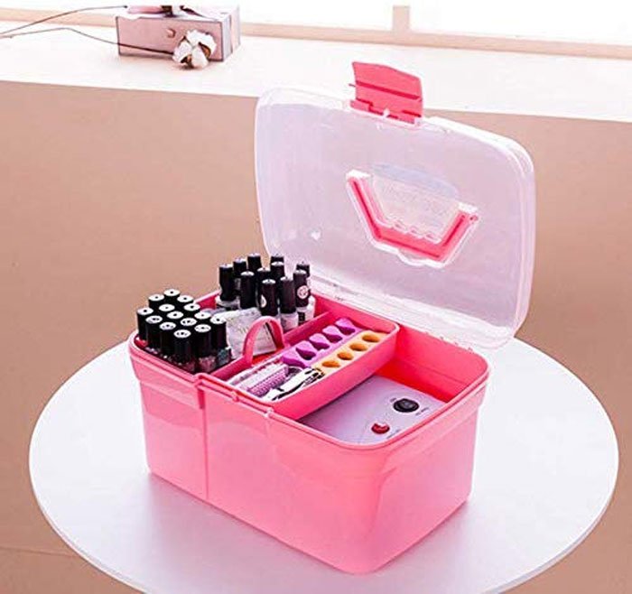 Povkeever Manicure Toolbox, Diy Nail Art Tools Multi-Function Storage Box