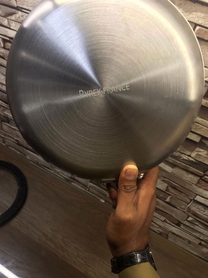 Pyrex France Stainless Steel Wok Stir Fry Pan With Glass Lid 32 - Cm