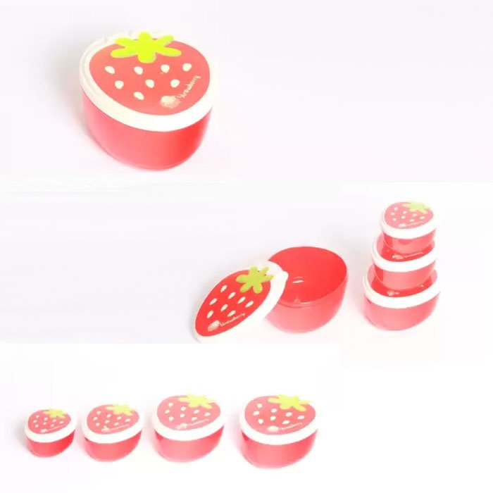 Strawberry Shaped Containers Lunch Box 4 Piece Picnic Set
