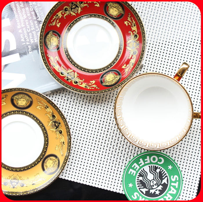 Versace European Bone China Coffee 2Pcs Cup Set Luxury Retro Ceramic Cup And Saucer With Spoon