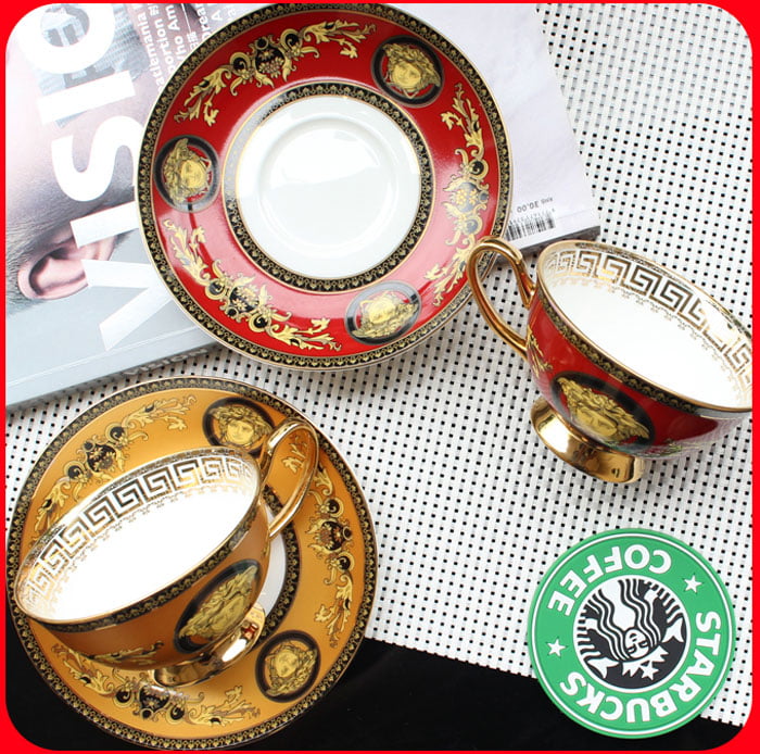 Versace European Bone China Coffee 2Pcs Cup Set Luxury Retro Ceramic Cup And Saucer With Spoon