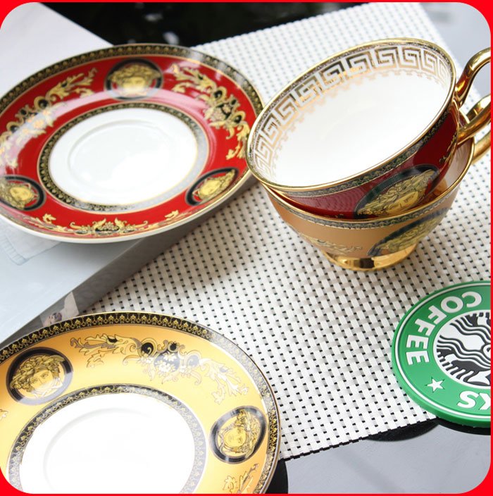 Versace European Bone China Coffee 2Pcs Cup Set Luxury Retro Ceramic Cup And Saucer With Spoon