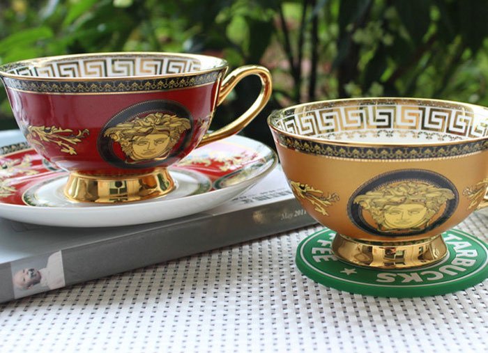 Versace European Bone China Coffee 2Pcs Cup Set Luxury Retro Ceramic Cup And Saucer With Spoon