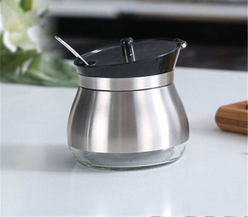 3Pcs Stainless Steel Glass Kitchen Condiment Salt Sugar Herb Spice Canisters
