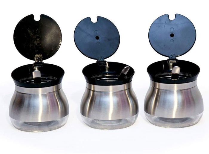 3Pcs Stainless Steel Glass Kitchen Condiment Salt Sugar Herb Spice Canisters