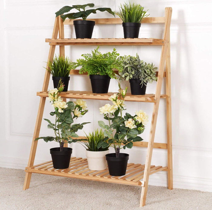 Bamboo Wooden 3 Layer Flower Stand Plant Pot Stand Flower Shelf