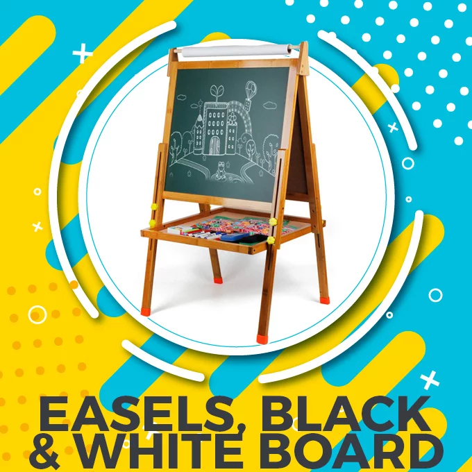 Hand drawn sketch of Paper board on wooden easel, Black and White