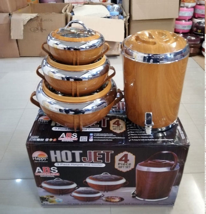 Happy Hot Jet 3 Piece Glass Cap Hotpot And Cooler 4 Pcs Gift Set