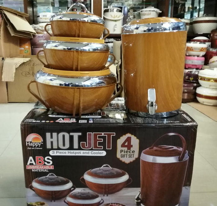 Happy Hot Jet 3 Piece Glass Cap Hotpot And Cooler 4 Pcs Gift Set