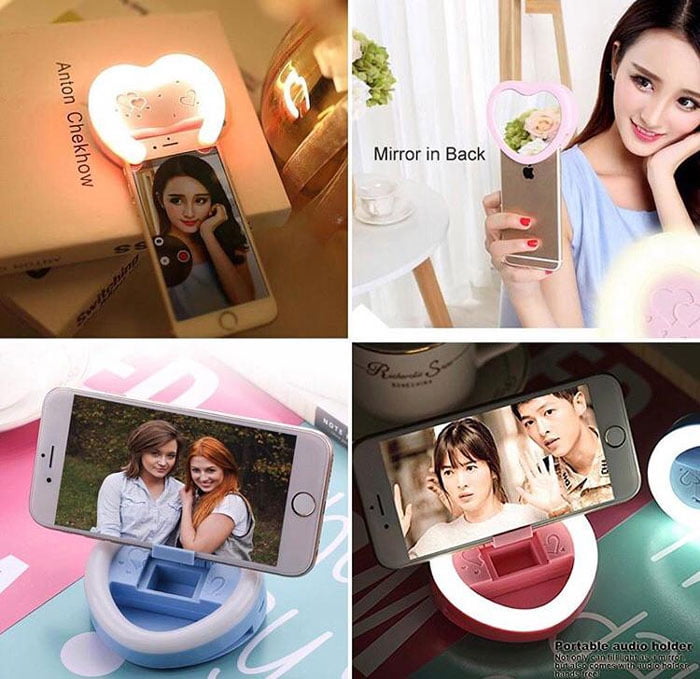 Heart-Shaped Selfie Ring Light + Mirror On The Back