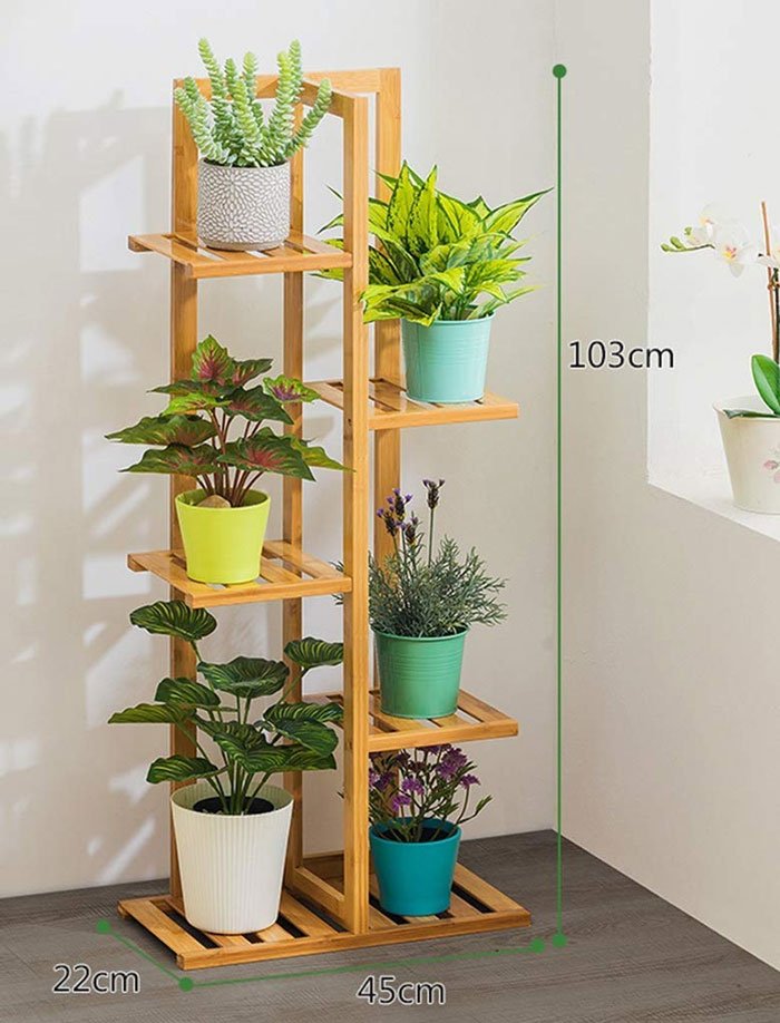 Multi-Tiered Flower Pot Storage Rack Wooden Plant Rack 5 Layer Display Shelf Rich and Colorful Use 17.7x8.7x40.6in