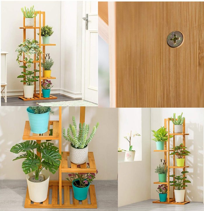 Multi-Tiered Flower Pot Storage Rack Wooden Plant Rack 5 Layer Display Shelf Rich And Colorful Use 17.7X8.7X40.6In