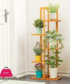 Multi-Tiered Flower Pot Storage Rack Wooden Plant Rack 5 Layer Display Shelf Rich and Colorful Use 17.7x8.7x40.6in