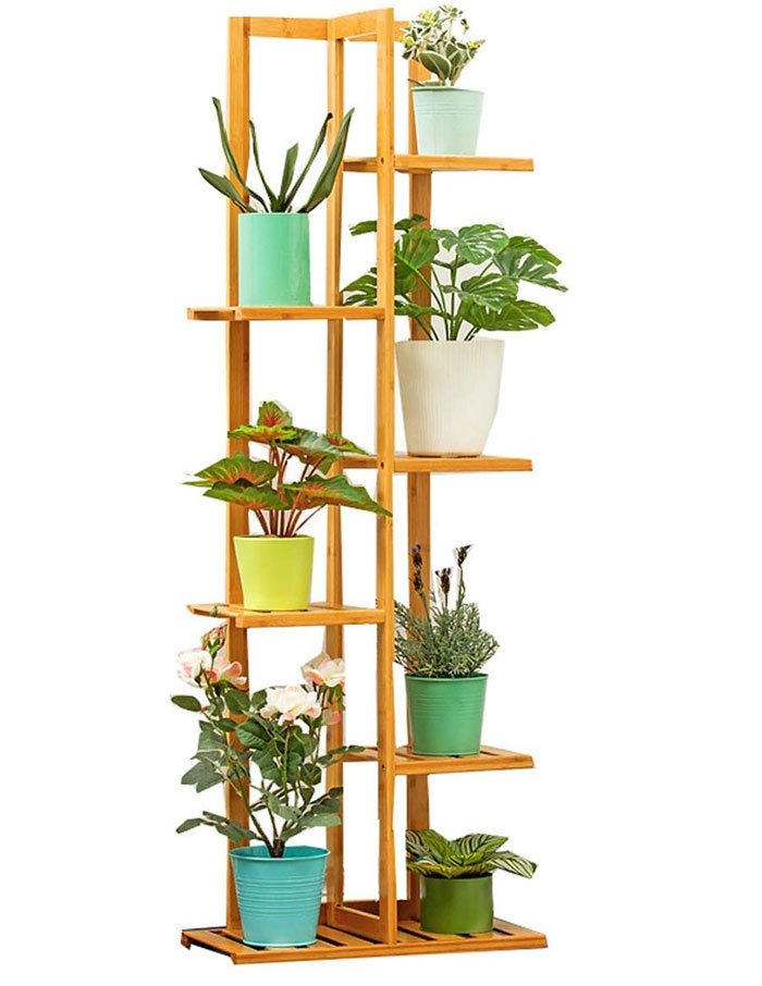 Multi-Tiered Flower Pot Storage Rack Wooden Plant Rack 6 Layer Display Shelf Rich and Colorful Use 17.7x8.7x49.2in