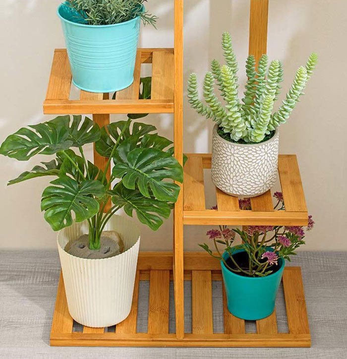 Multi-Tiered Flower Pot Storage Rack Wooden Plant Rack 6 Layer Display Shelf Rich and Colorful Use 17.7x8.7x49.2in