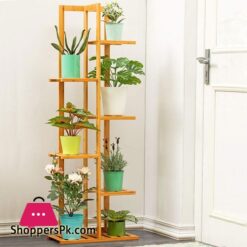 Multi-Tiered Flower Pot Storage Rack Wooden Plant Rack 6 Layer Display Shelf Rich and Colorful Use 17.7x8.7x49.2in