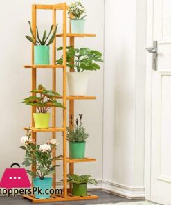 Multi-Tiered Flower Pot Storage Rack Wooden Plant Rack 6 Layer Display Shelf Rich and Colorful Use 17.7x8.7x49.2in
