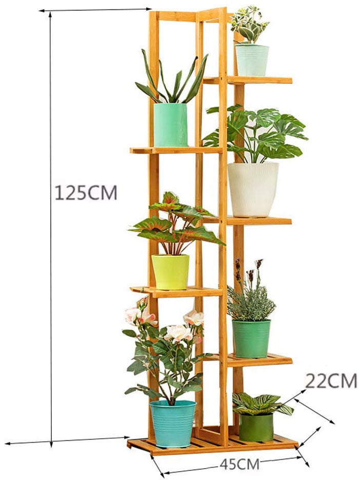 Multi-Tiered Flower Pot Storage Rack Wooden Plant Rack 6 Layer Display Shelf Rich And Colorful Use 17.7X8.7X49.2In