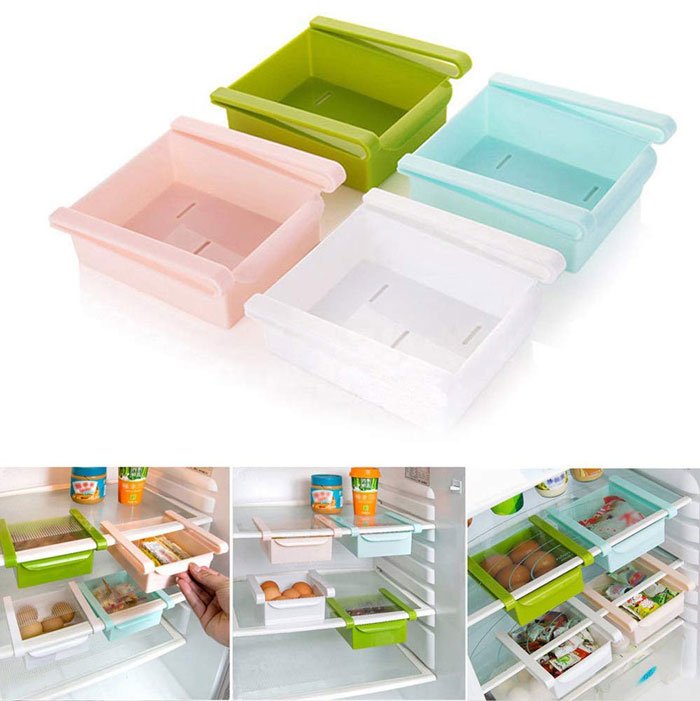 Multi Function Plastic Kitchen Refrigerator Storage Box Freezer Shelf Holder Sliding Drawers Kitchen Space Saver