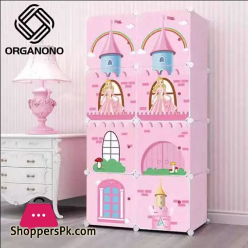 Multipurpose Eco Friendly DIY 8 Doors Cubes Princess Pink Castle Clothes Toy Storage Cabinet