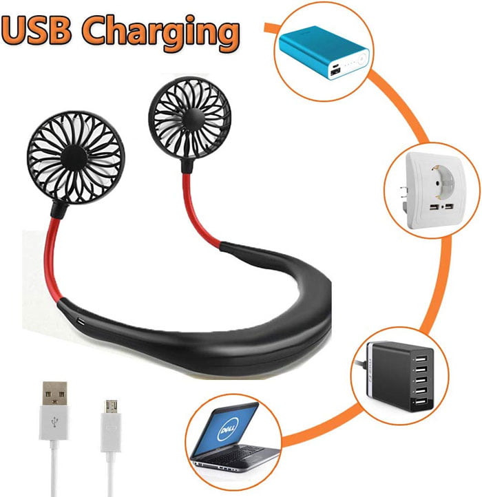 7 Wing Neck Fans Mini Portable Outdoor Fan Personal Fan Usb Battery Operated Rechargeable Neckband Fan