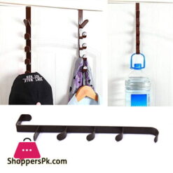 Over The Door Organizer Hanger Rack Coats Caps Clothes Holder with 5 Hooks Metal