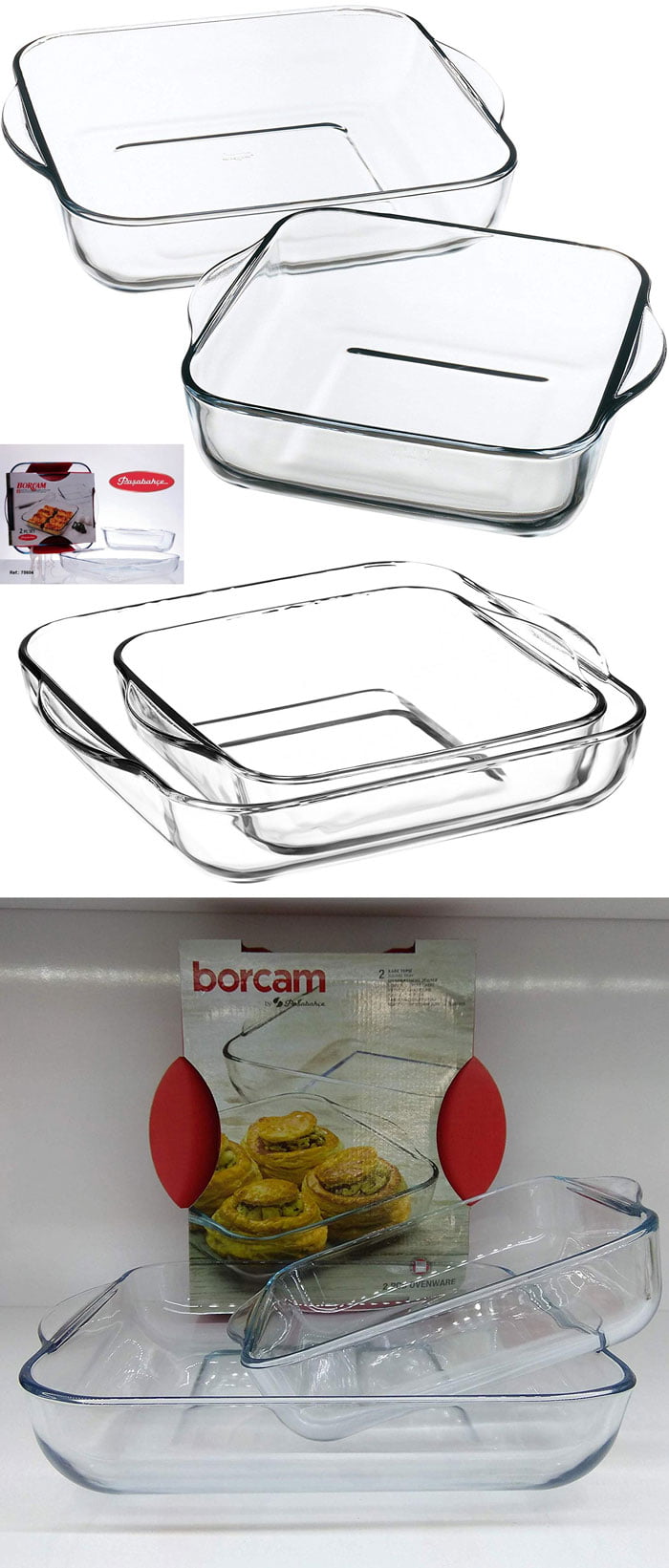 Pasabahce Borcam 2 Piece Glass Ovenware Square Platter Set